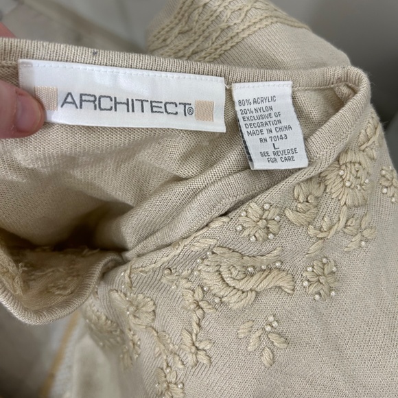 Architect Cream Vintage Pullover Sweater With Beading and Embroidery Size Large - Picture 6 of 6